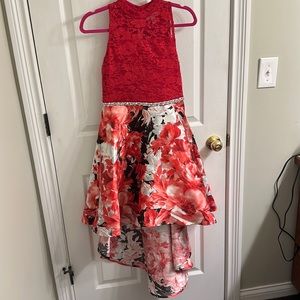Red high/low skirt kids dress